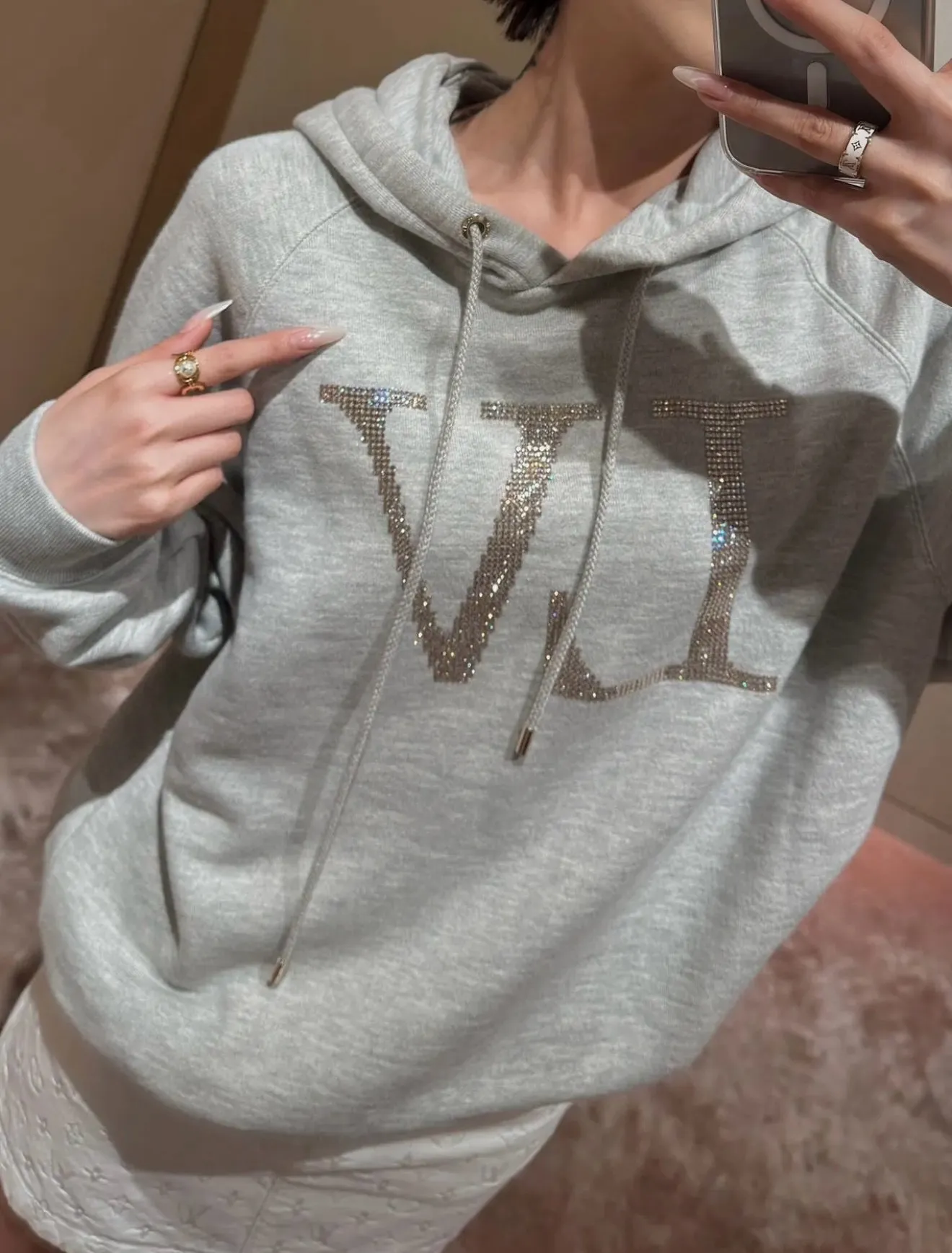 Louis Vuitton/Louis Vuitton 25Fw hot diamond letter logo hooded sweatshirt